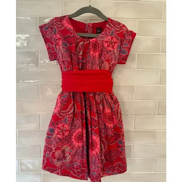 Tea Collection Adaira Sash Red Paisley Dress Size 4 - Picture 5 of 6